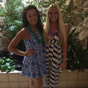 Blue and white patterned forever 21 jumpsuit